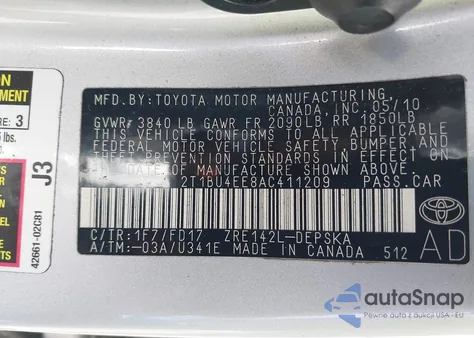 2010 Toyota Corolla S из США, поврежденный, VIN 2T1BU4EE8AC411209